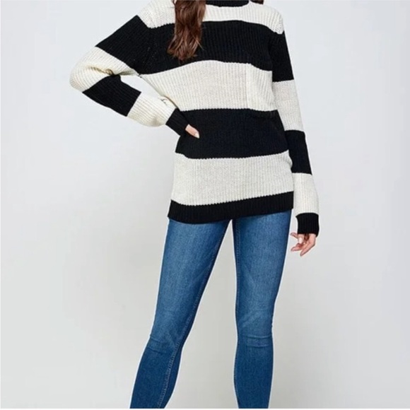 Striped Black and White Women's Sweater - Picture 4 of 5